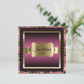 40歳の誕生日パーティー | ピンクメタリック&金ゴールド 招待状 (スタンド正面)