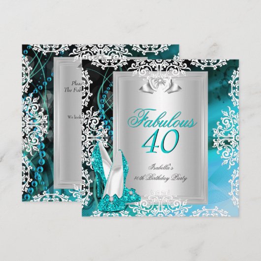 40歳の誕生日パーティー ファブル 40 ブルー ティール 靴 2 招待状 (正面/裏面)