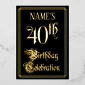 40歳の誕生日パーティー—ファンシースクリプトと名前をカスタムする 箔招待状 (正面)