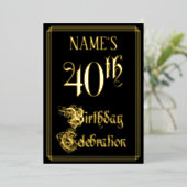 40歳の誕生日パーティー—ファンシースクリプトと名前をカスタムする 箔招待状 (立ち正面)