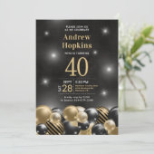 40歳の誕生日パーティー ブラックゴールドバルーン 招待状 (スタンド正面)