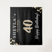 40歳の誕生日パーティー ブラック ゴールドの背景 タペストリー (正面)