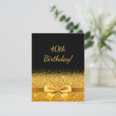 40歳の誕生日パーティー ブラック ゴールド ボウ エレガント 招待状 (スタンド正面)