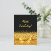 40歳の誕生日パーティー ブラック ゴールド ボウ エレガント 招待状 (スタンド正面)