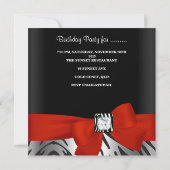 40歳の誕生日パーティー ブラック ゼブラストライプ レッドリボン 招待状 (裏面)