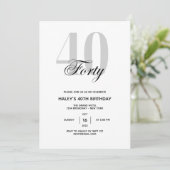 40歳の誕生日パーティー ブラック&ホワイト シック 招待状 (スタンド正面)