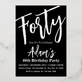 40歳の誕生日パーティー ブラック&ホワイト モダン ゴールド 箔招待状 (裏面)