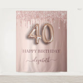 40歳の誕生日パーティー ブラッシュピンク ローズゴールド グリッター タペストリー (正面)