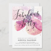 40歳の誕生日パーティー ベリー ウォーターカラー オーキッド 招待状 (正面)