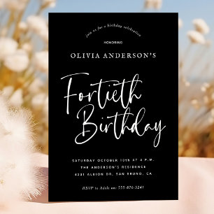 40歳の誕生日パーティー   ホワイトオンブラックタイポグラフィ 招待状