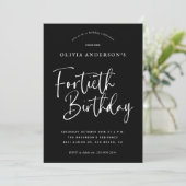 40歳の誕生日パーティー | ホワイトオンブラックタイポグラフィ 招待状 (スタンド正面)