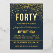 40歳の誕生日パーティー ミッドナイト|ゴールド コンフェティ 箔招待状 (正面)