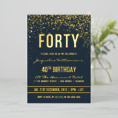 40歳の誕生日パーティー ミッドナイト|ゴールド コンフェティ 箔招待状 (立ち正面)