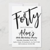 40歳の誕生日パーティー モダン ブラック&ホワイト 招待状 (正面)