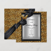40歳の誕生日パーティー レオパード ブラック バタフライ 招待状 (正面/裏面)