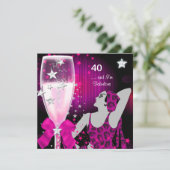 40歳の誕生日パーティー レトロ ディーバ ファビュラス ピンク 招待状 (スタンド正面)