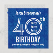 40歳の誕生日パーティー ロイヤルブルー 白 H621 招待状 (正面/裏面)