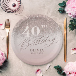 40歳の誕生日パーティー ローズゴールド グリッター ペーパープレート