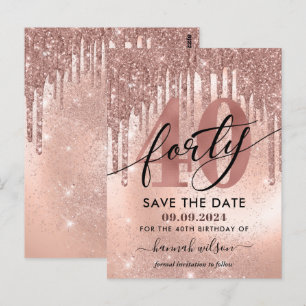 40歳の誕生日パーティー ローズゴールド Save The Date ポストカード