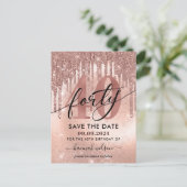 40歳の誕生日パーティー ローズゴールド Save The Date ポストカード (スタンド正面)