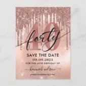 40歳の誕生日パーティー ローズゴールド Save The Date ポストカード (正面)