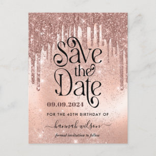 40歳の誕生日パーティー ローズゴールド Save The Date ポストカード