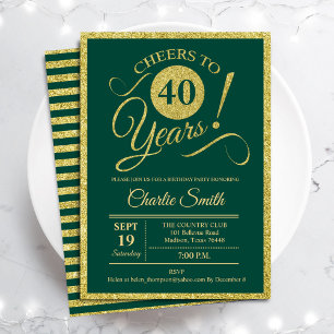 40歳の誕生日パーティー – 任意の年齢の金ゴールド緑 招待状