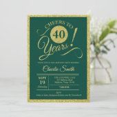 40歳の誕生日パーティー – 任意の年齢の金ゴールド緑 招待状 (スタンド正面)