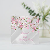 40歳の誕生日パーティー 白とピンクの花の2 招待状 (スタンド正面)