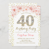 40歳の誕生日パーティー – 白金ゴールドピンク 招待状 (正面/裏面)