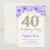 40歳の誕生日パーティー – 白金ゴールド紫 招待状 (正面/裏面)