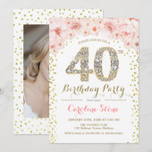 40歳の誕生日パーティー 白金ピンクフォト 招待状 (正面/裏面)