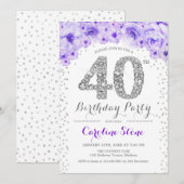 40歳の誕生日パーティー - 白 銀 紫 招待状 (正面/裏面)