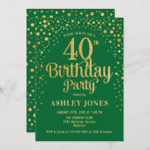40歳の誕生日パーティー – 緑と金ゴールド 招待状 (正面/裏面)