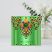 40歳の誕生日パーティー 緑 金の宝石 招待状 (スタンド正面)