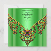 40歳の誕生日パーティー 緑 金の宝石 招待状 (裏面)
