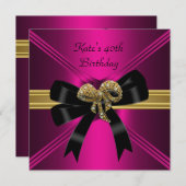 40歳の誕生日パーティー 豪華 ロイヤル ブラック ブライト ピンク 招待状 (正面/裏面)