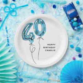 40歳の誕生日パーティー 青いミニマル風デザイン ペーパープレート