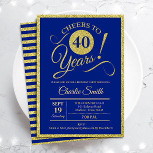 40歳の誕生日パーティー- ANY AGE 王室の Blue金ゴールド 招待状