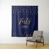 40歳の誕生日パーティー backdrop ゴールド & ネイビー タペストリー (インサイチュ)