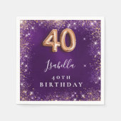 40歳の誕生日パープルバラ金ゴールドの輝きの名前 スタンダードカクテルナプキン (正面)