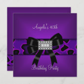 40歳の誕生日パープルワイルドブラックボウダイヤモンド 招待状 (正面/裏面)