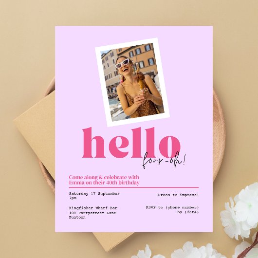 40歳の誕生日パープル招待状 ポストカード
