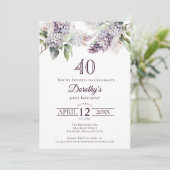 40歳の誕生日パープル春薄紫花 招待状 (スタンド正面)