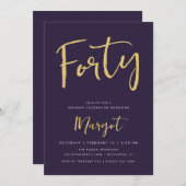 40歳の誕生日パープル金ゴールド40マイルストン 招待状 (正面/裏面)