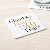 40歳の誕生日ビールと応援パーティー スクエアペーパーコースター (アングル)