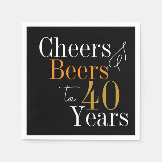 40歳の誕生日ビールと応援ブラック金ゴールドパーティー スタンダードカクテルナプキン (正面)