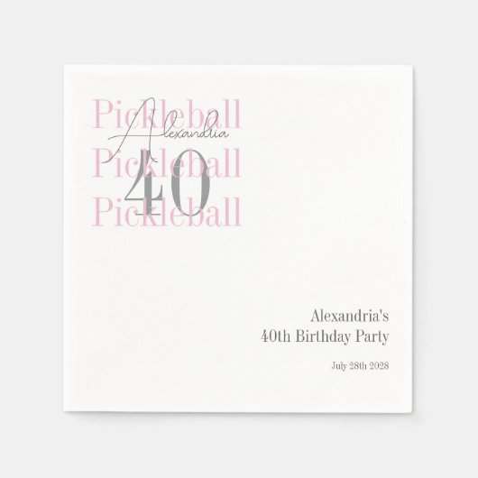 40歳の誕生日ピックボールパーティーピンク スタンダードカクテルナプキン (正面)