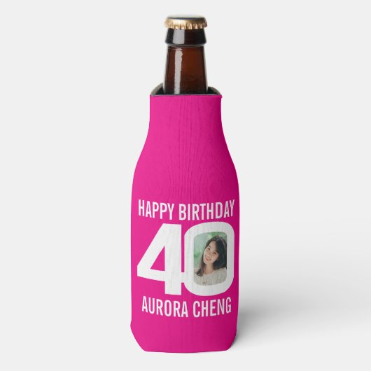 40歳の誕生日ピンクと白2枚クール ボトルクーラー (ボトル正面)