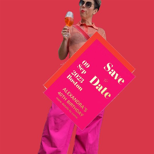 40歳の誕生日ピンクのオレンジ色の金ゴールドは日付を保存 箔招待状